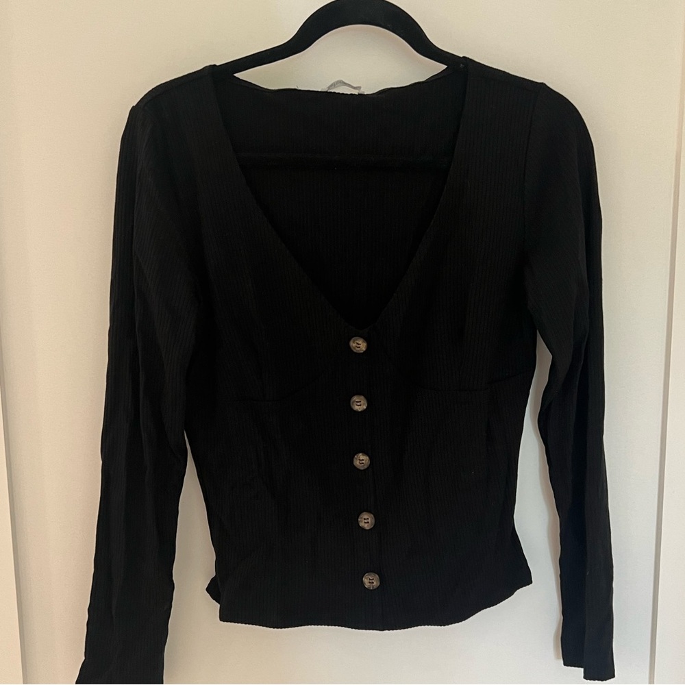 Reformation Virgil Knit Long Sleeve Top Black